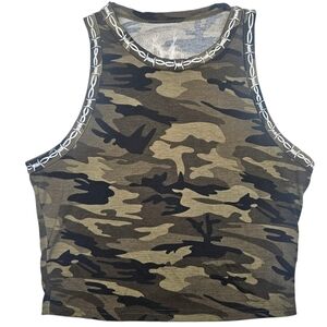 BABEWEAR Hand Painted Barbed Wire Detail With Lettering Camo Print Women's Crop